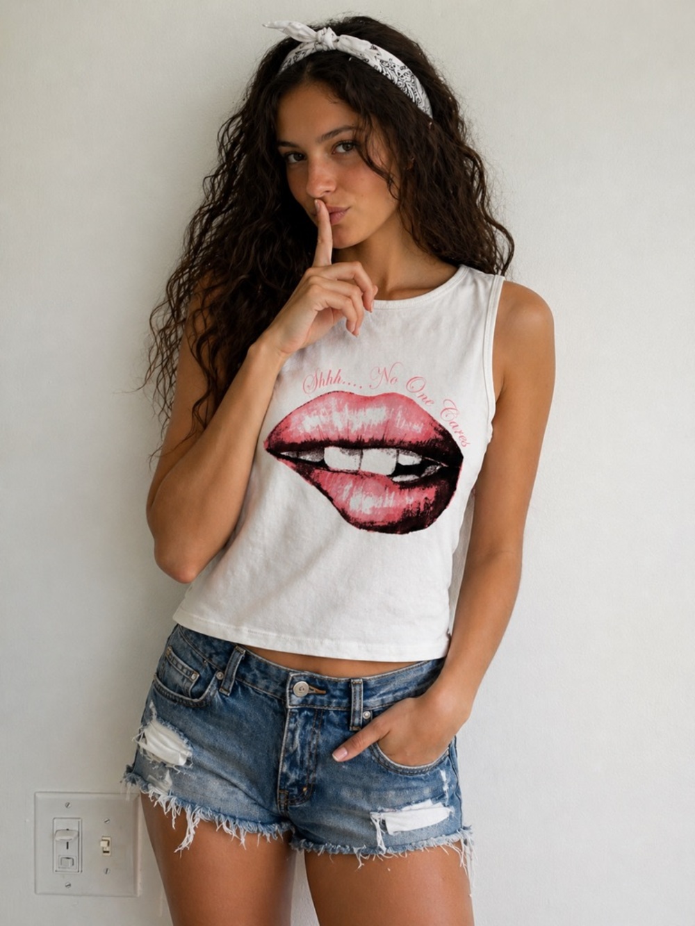 “Shhh…..No One Cares” Lips Mouth Tank Top  Small Graphic Tee